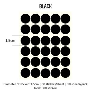 Round Sticker Single Colour - Black, 15MM x 300PCS