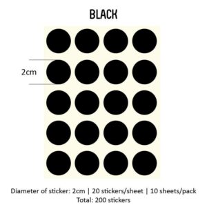 Round Sticker Single Colour - Black, 20MM x 200PCS
