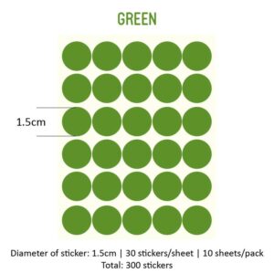 Round Sticker Single Colour - Green, 15MM x 300PCS
