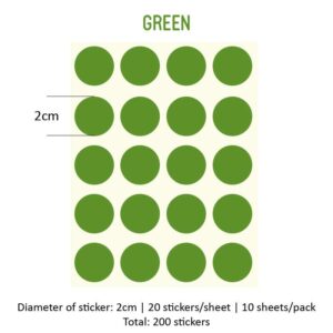 Round Sticker Single Colour - Green, 20MM x 200PCS