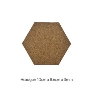 Cork Coaster - Hexagon Adhesive, 10cm x 8.6cm x 3mm