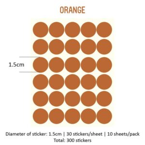 Round Sticker Single Colour - Orange, 15MM x 300PCS