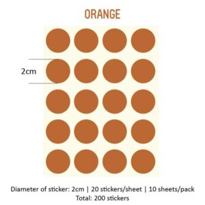 Round Sticker Single Colour - Orange, 20MM x 200PCS