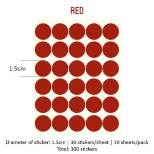 Round Sticker Single Colour - Red, 15MM x 300PCS