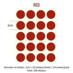 Round Sticker Single Colour - Red, 20MM x 200PCS