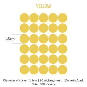 Round Sticker Single Colour - Yellow, 15MM x 300PCS