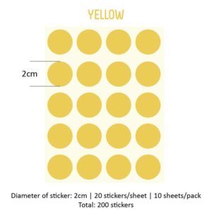 Round Sticker Single Colour - Yellow, 20MM x 200PCS