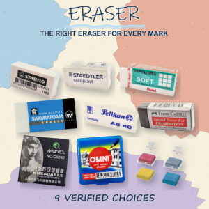 Eraser range for classroom, examination and art use