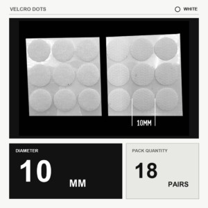 Velcro Dots (Hook & Loop) - White, 10mm x 18 pairs