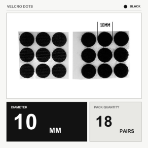 Velcro Dots (Hook & Loop) - Black, 10mm x 18 pairs