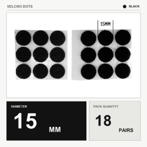 Velcro Dots (Hook & Loop) - Black, 15mm x 18 pairs