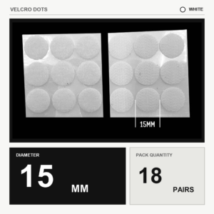 Velcro Dots (Hook & Loop) - White, 15mm x 18 pairs