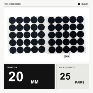 Velcro Dots (Hook & Loop) - Black, 20mm x 25 pairs