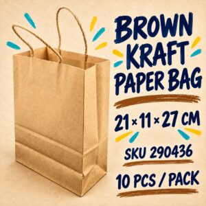 Kraft Paper Bag (10pcs/pkt) - Brown, 21cm x 11cm x 27cm