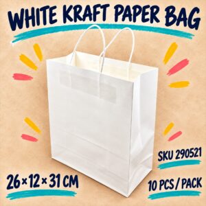 Kraft Paper Bag (10pcs/pkt) - White, 26cm x 12cm x 31cm