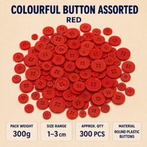 Colourful Button Assorted 300g - Red
