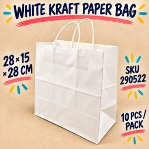 Kraft Paper Bag (10pcs/pkt) - White, 28cm x 15cm x 28cm