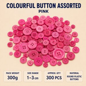 Colourful Button Assorted 300g - Pink