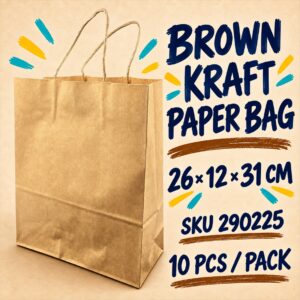 Kraft Paper Bag (10pcs/pkt) - Brown, 26cm x 12cm x 31cm