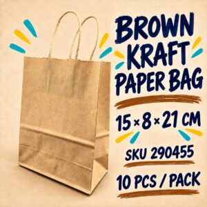 Kraft Paper Bag (10pcs/pkt) - Brown, 15cm x 8cm x 21cm