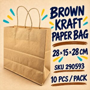 Kraft Paper Bag (10pcs/pkt) - Brown, 28cm x 15cm x 28cm