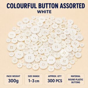 Colourful Button Assorted 300g - White