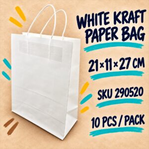 Kraft Paper Bag (10pcs/pkt) - White, 21cm x 11cm x 27cm