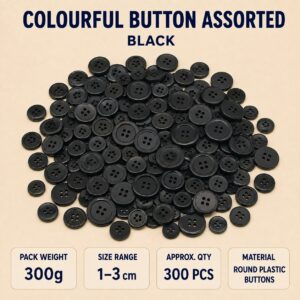 Colourful Button Assorted 300g - Black