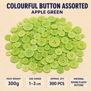Colourful Button Assorted 300g - Apple Green