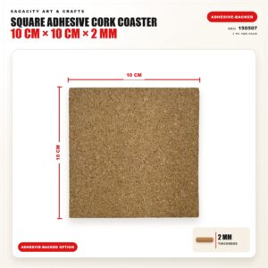 Cork Coaster - Square Adhesive, 10cm x 10cm x 2mm