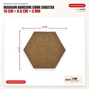 Cork Coaster - Hexagon Adhesive, 10cm x 8.6cm x 3mm