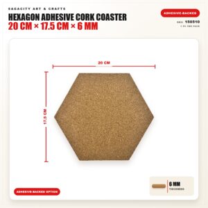 Cork Coaster - Hexagon Adhesive, 20cm x 17.5cm x 6mm