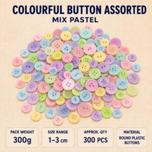 Colourful Button Assorted 300g - Mix Pastel