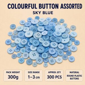 Colourful Button Assorted 300g - Sky Blue