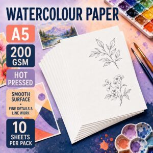 Watercolour Paper A3/A4/A5 - Hot Pressed 200gsm, A5