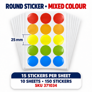 Round Sticker Mixed Colour - 25MM x 150 stickers