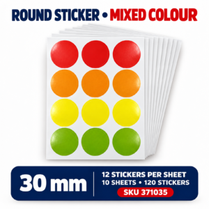 Round Sticker Mixed Colour - 30MM x 120 stickers
