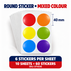 Round Sticker Mixed Colour - 40MM x 60 stickers