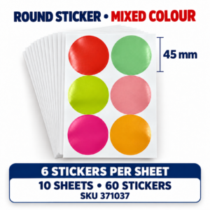 Round Sticker Mixed Colour - 45MM x 60 stickers
