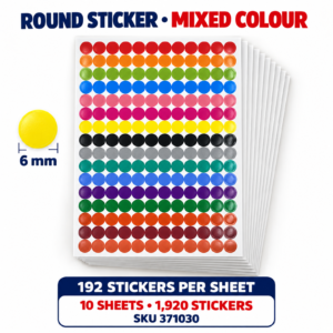 Round Sticker Mixed Colour - 6MM x 1920 stickers