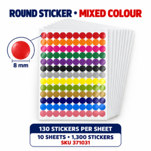 Round Sticker Mixed Colour - 8MM x 1300 stickers