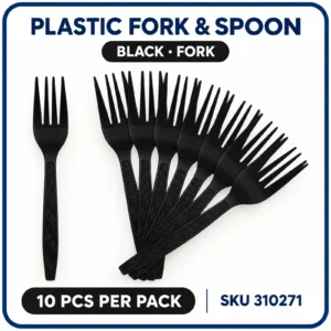 Plastic Fork & Spoon (10pcs/pack) - Black, Fork