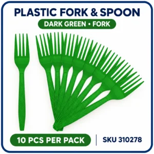 Plastic Fork & Spoon (10pcs/pack) - Dark Green, Fork