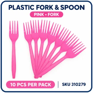 Plastic Fork & Spoon (10pcs/pack) - Pink, Fork