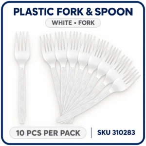 Plastic Fork & Spoon (10pcs/pack) - White, Fork