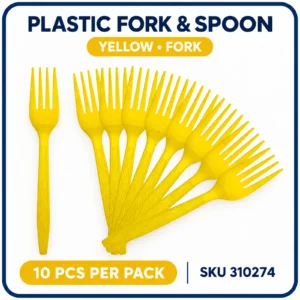 Plastic Fork & Spoon (10pcs/pack) - Yellow, Fork