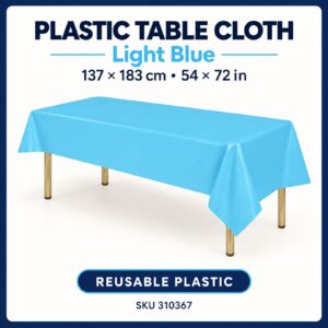 Plastic Table Cloth (137cm x 183cm) - Light Blue