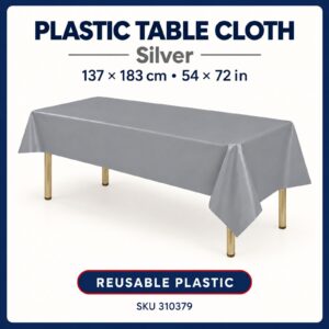 Plastic Table Cloth (137cm x 183cm) - Silver