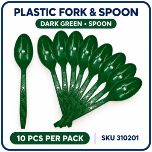 Plastic Fork & Spoon (10pcs/pack) - Dark Green, Spoon