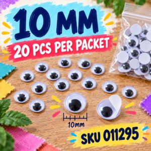 Plastic Movable Eyes (With Adhesive) - 10mm (20pcs/pkt)